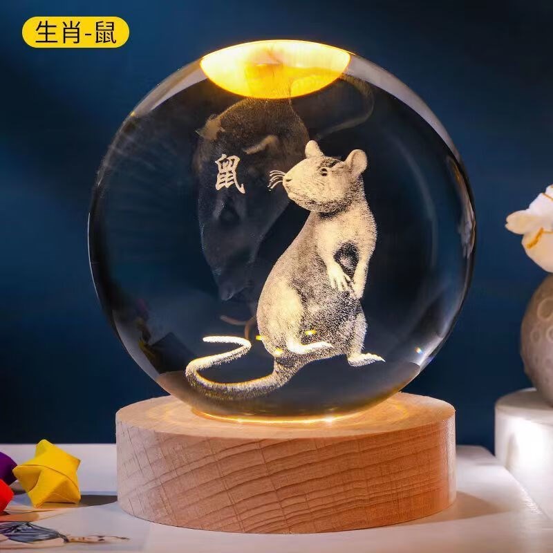 帛魁十二生肖创意发光水晶球小夜灯摆件定制生日礼物女生男生闺蜜