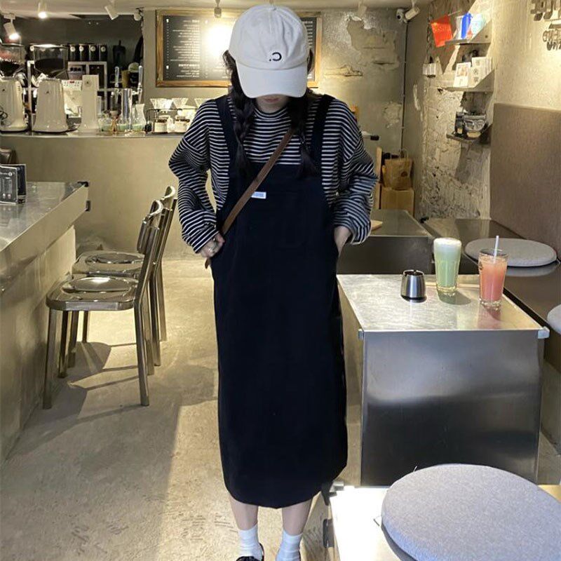 孕妇装秋装连衣裙春装牛仔背带裙子女两件套上衣春季2024新款套装图片