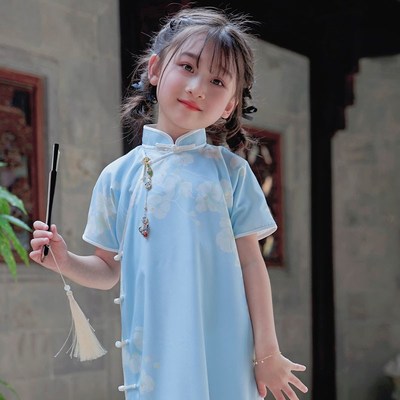 真丝包边儿童旗袍女童中国风新中式夏季女2025新款国风女装夏季女