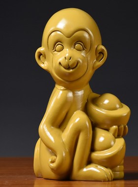 黄色木雕猴子摆件根雕十二生z肖猴实木质雕刻家居装饰品工艺品