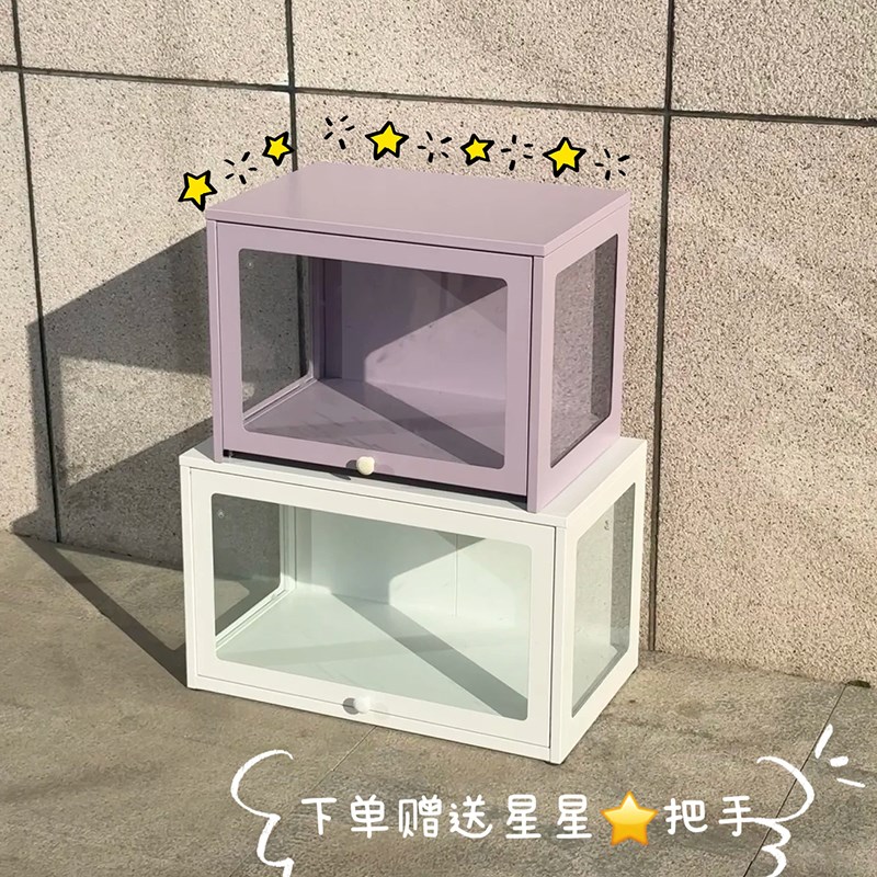 桌面小痛柜玻璃手办柜铁皮展示柜家用玩具谷子收纳陈列柜带门书柜