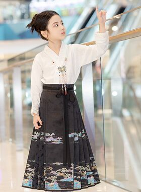 【西子问】汉服女童马面裙2024春秋新款小女孩半身裙日常通勤落萦