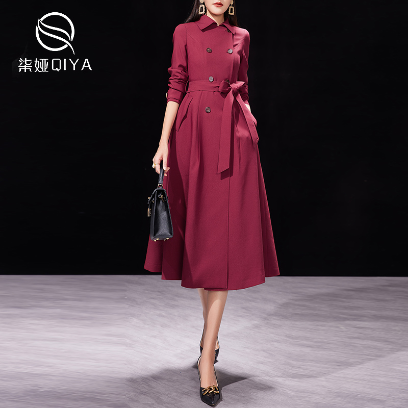 红色风衣外套女春秋2021年新款气质收腰显瘦中长款秋装英伦风大衣