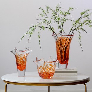 怡露工艺大口加厚l玻璃花瓶柳枝花器家居软装摆件设计新品波浪口