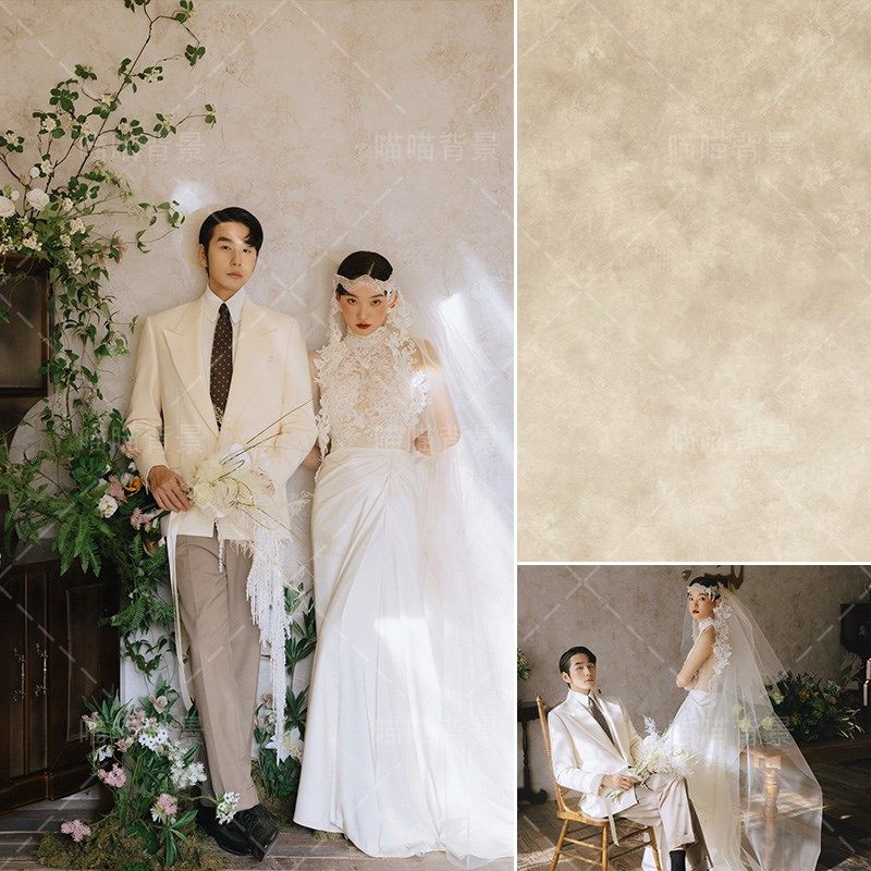 复古胶片米黄色肌理墙面油画婚纱照室内拍照背景布摄影背景纸高级