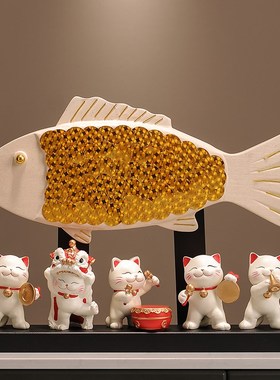 入户玄关年年有余招财p猫摆件店铺开业办公室装饰品乔迁新居礼品