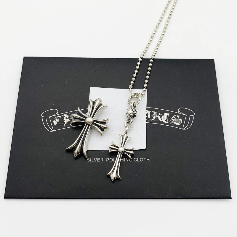 925银十字架项链女潮男骰子吊坠十字花天使吊牌坠饰套链复古轻奢