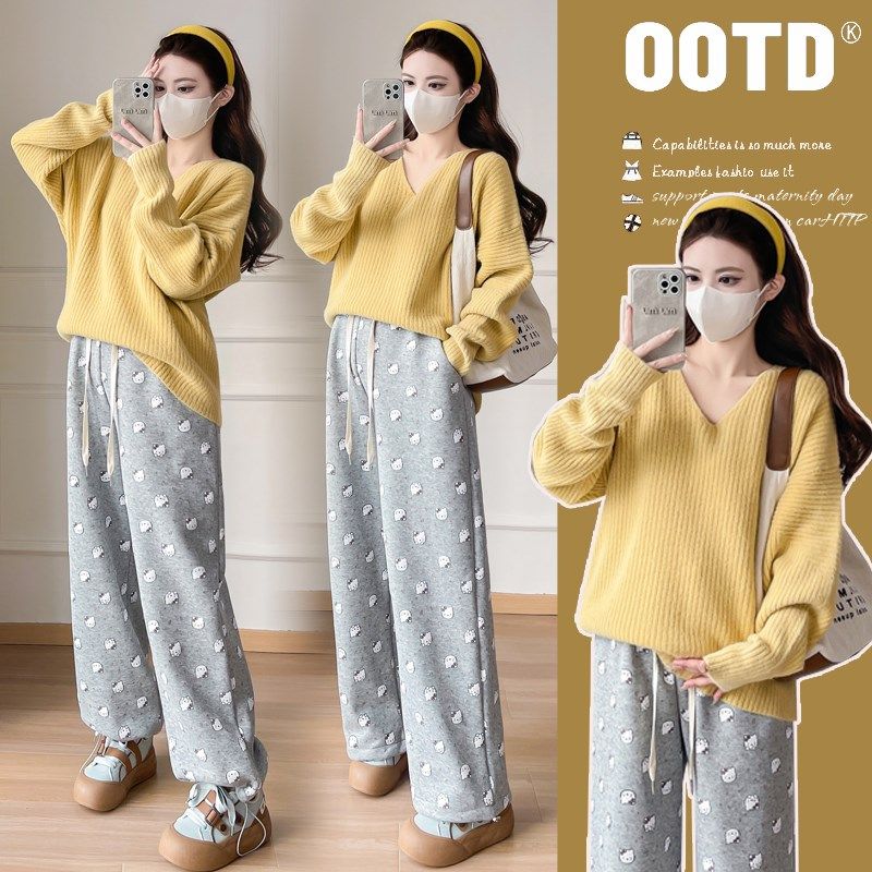 孕妇秋冬保暖裤设计感卡通小猫高腰可调节遮肚阔腿裤外穿显瘦2024,孕妇装/孕产妇用品/营养,孕妇休闲裤,淘宝优惠券,粉丝福利购,淘宝优惠卷