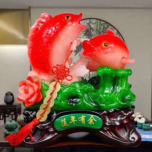 玉白菜摆件连年有余招财鱼创意家居装饰品鞋柜新房客厅电视柜摆设