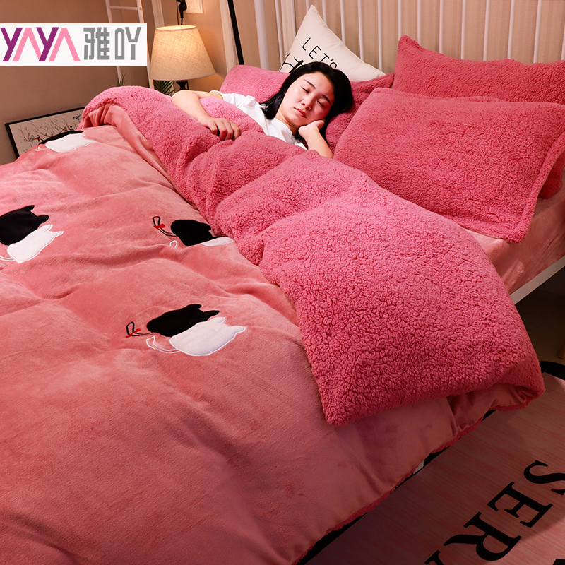 珊瑚绒面加厚法兰绒四件床品被绒面冬季床单牛奶加绒羊羔绒