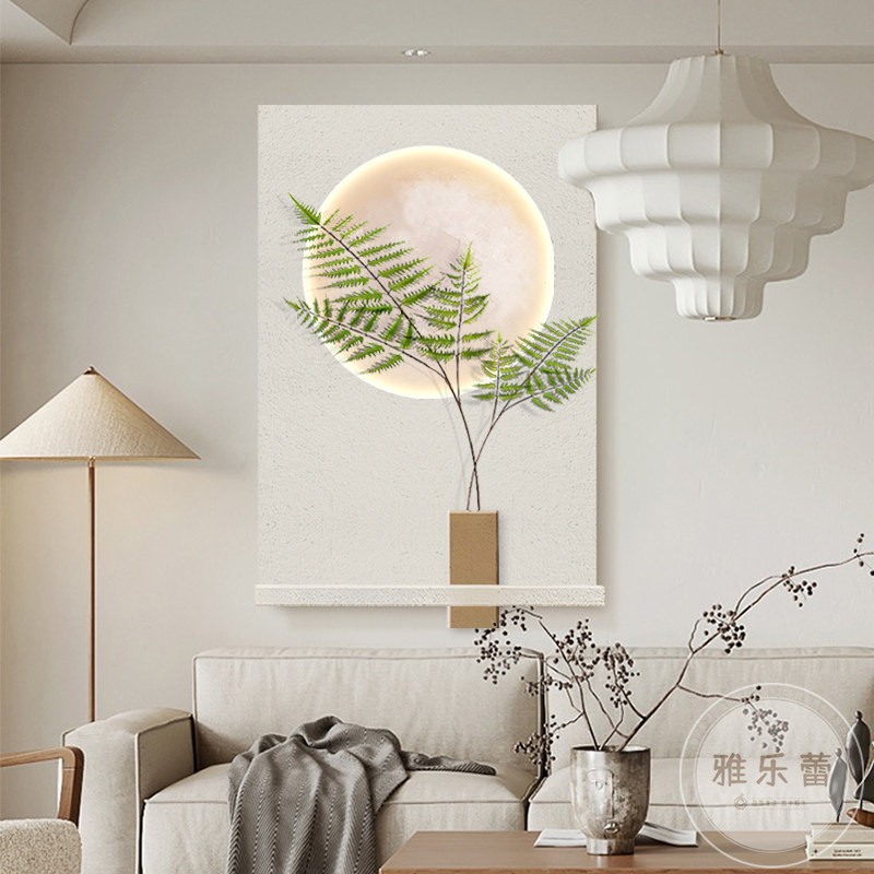 现代客厅装饰画立体绿植砂岩画简沙发背景墙挂画玄关壁灯画