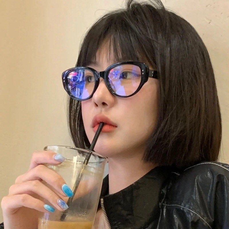 黑框猫型素颜镜框女款大框方圆脸显瘦近视眼镜复古猫眼平面镜