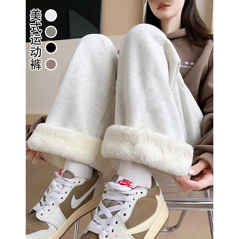 韩式羊羔绒运动裤女秋冬2026新款高小个子气质慵懒休闲遮肉阔腿裤