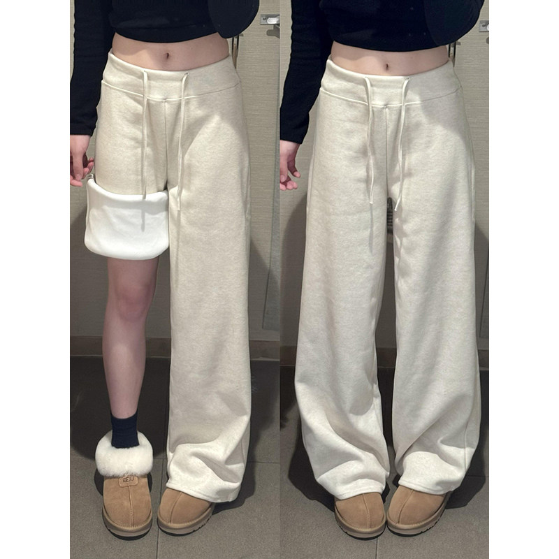 加厚羊羔绒糯米裤女冬2026新款小个子遮肉显瘦高腰百搭微喇喇叭裤