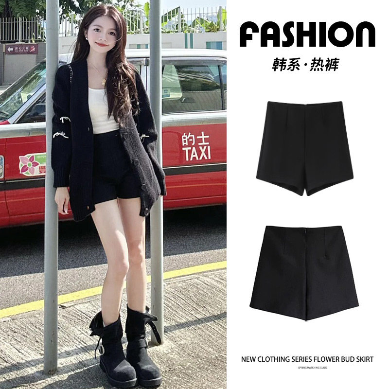 韩式黑色西装短裤女2026冬新款高腰显瘦时尚百搭紧身外穿打底靴裤