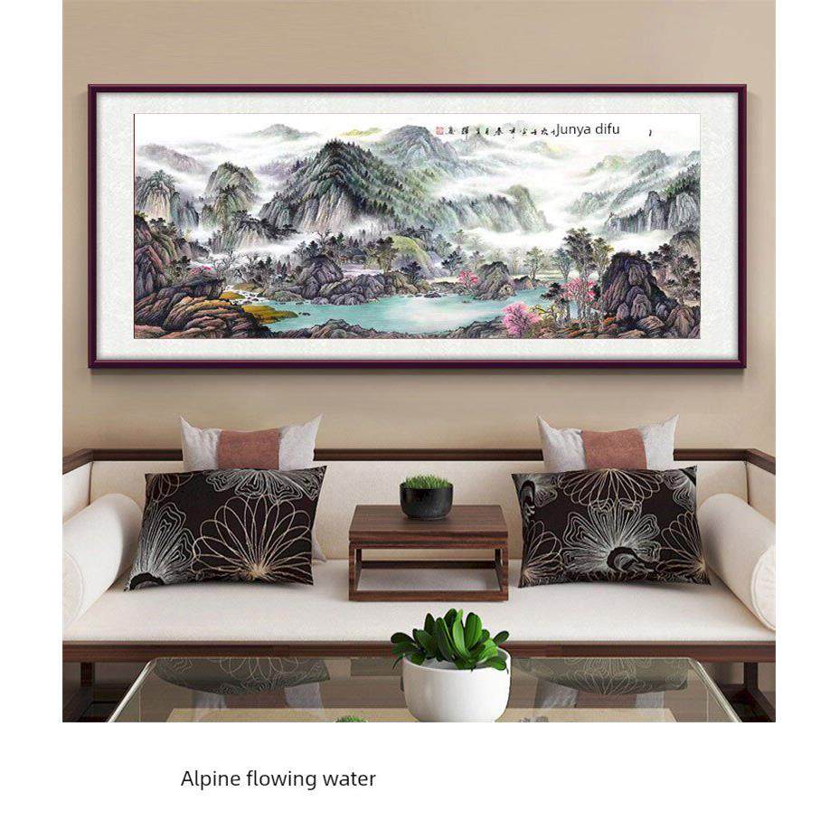 福地雅居手绘聚宝盆国画山水画办公室客厅靠山画招财西墙装饰挂画