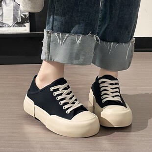 厚底帆布鞋女2024夏季新款韩版ulzzang百搭学生休闲复古港风布鞋