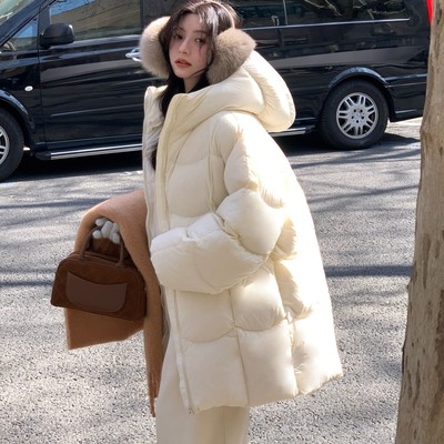 韩系高级感轻奢2025羽绒棉服女秋冬新款中长款连帽小个子加厚外套