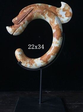 简约家居饰品装饰玄关样板间玉龙摆件桌面玉猪龙绿色多宝阁