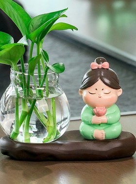 田园唐仕女摆件客厅小摆件绿萝水培花盆器皿花瓶插花创意植物花器