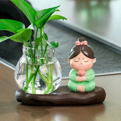 田园唐仕女摆件客厅小摆件绿萝水培花盆器皿花瓶插花创意植物花器