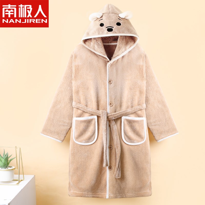 童装冬季男孩法兰绒儿童睡袍珊瑚加厚睡衣男童女童浴袍宝宝家居服