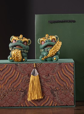 新中式可爱舞狮一对暴富开运店铺桌面装饰品创意百财大卖开业礼品