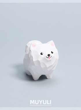 手工木雕萨摩耶木质摆件办公室工位桌面可爱小狗装饰品创意礼物女