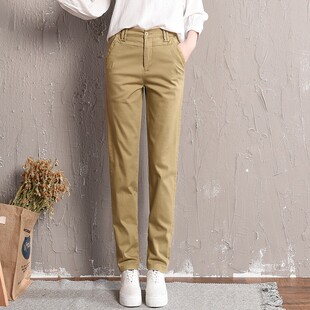纯棉休闲裤女秋季新款胖MM加肥大码200斤宽松显瘦高腰小直筒裤子