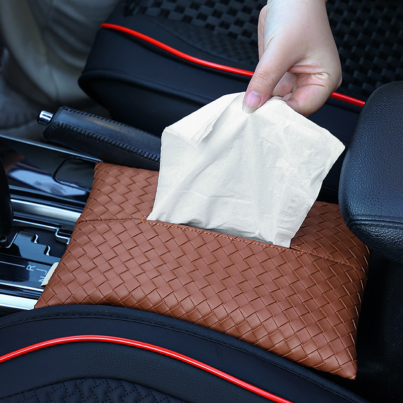 创意车载纸巾盒高档编织皮革车用抽纸盒简约汽车收纳遮阳板扶手箱