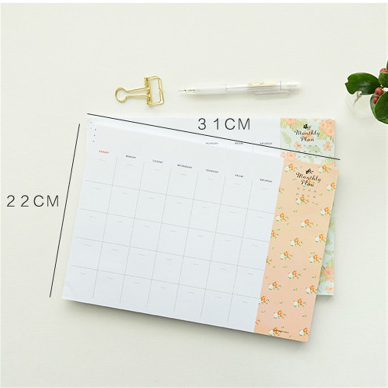 新款花卉月计划本 小清新A4日程本.多彩周计划表桌面备忘本