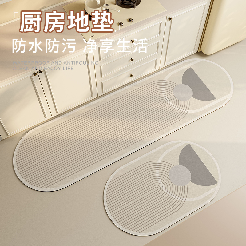 侘寂风厨房专用地垫防水防油防滑皮革长条脚垫可擦免洗耐磨一擦净