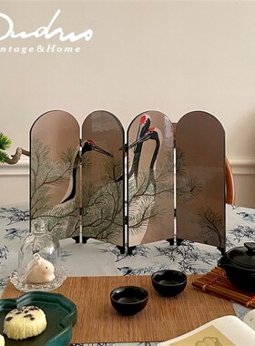 新中式桌面小屏风摆件日式书房玄关工艺品复古创意生日礼物饰品
