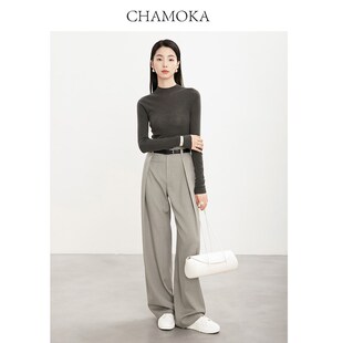 夏莫卡老钱风灰色西装裤宽松垂感直筒裤高级感弯刀裤高腰阔腿裤夏