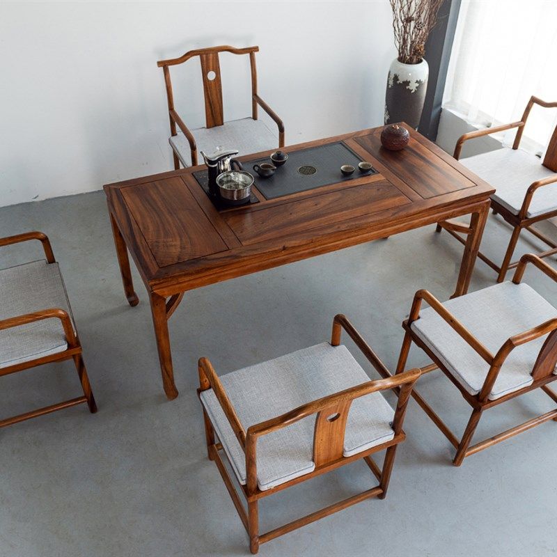 南美胡桃木茶桌原木餐桌椅画案新中式实木书桌干湿泡茶桌简约茶台