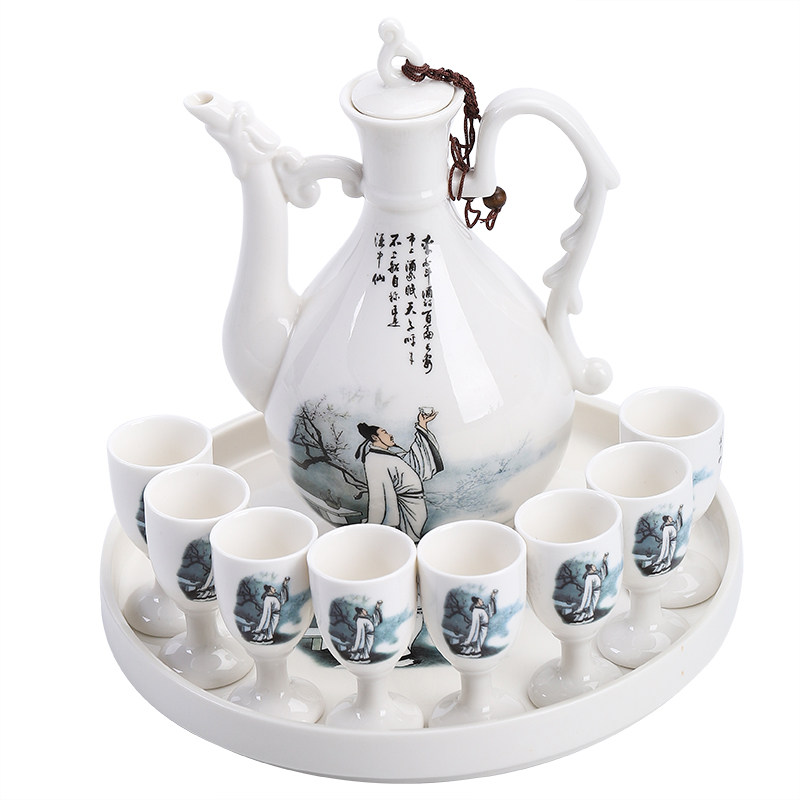 陶瓷酒具套装仿古酒壶家用白酒杯中式分酒器古风高脚杯供奉小酒盅