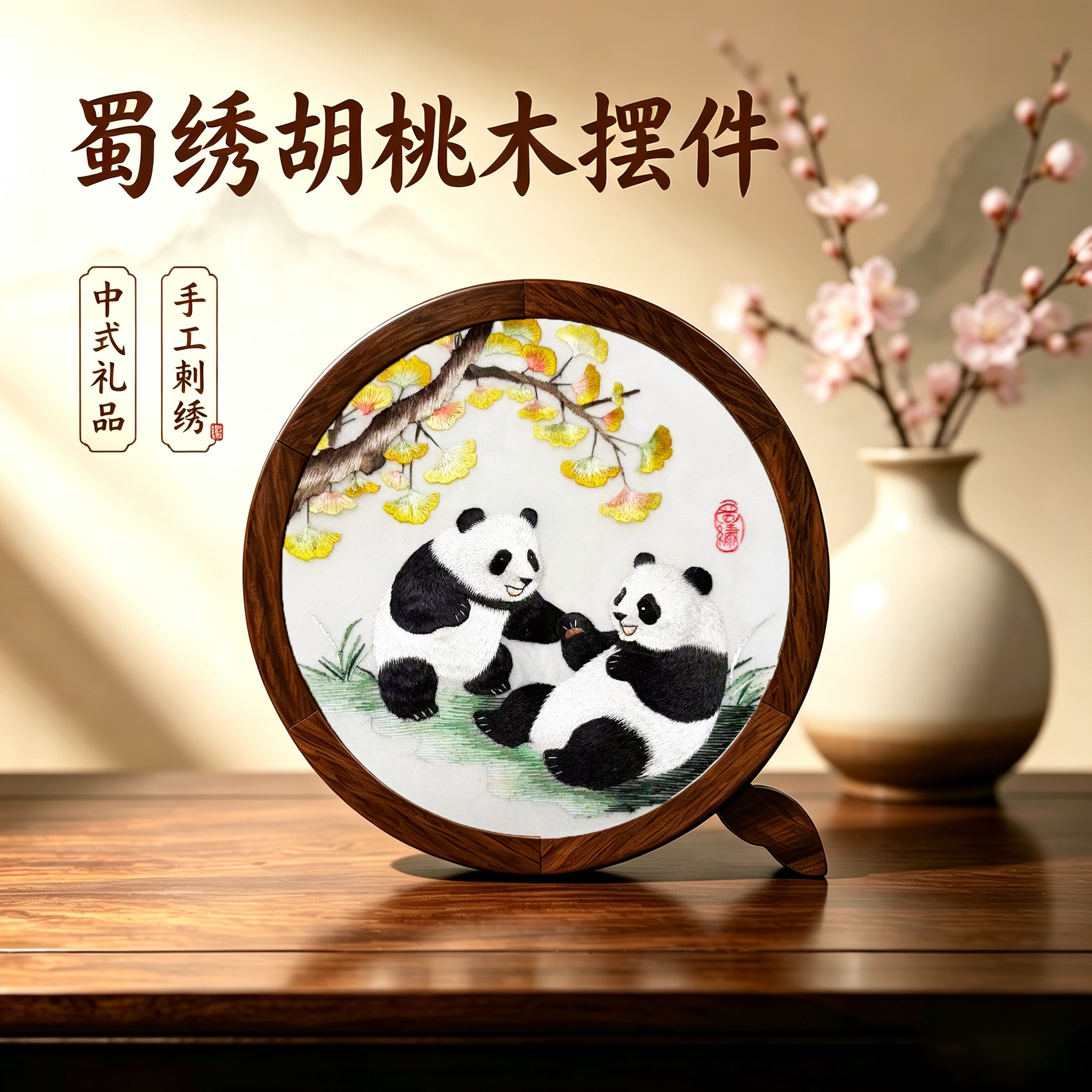 四川熊猫蜀绣全手工刺绣双面绣