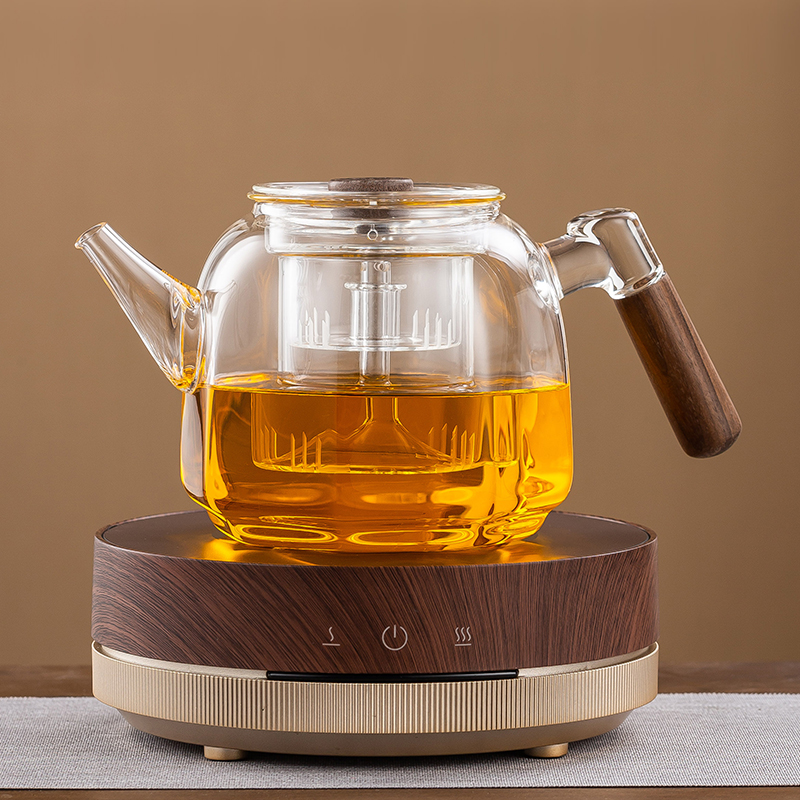 胡桃木玻璃煮茶壶新款电陶炉煮茶器蒸煮喷淋式一体家用泡茶壶套装