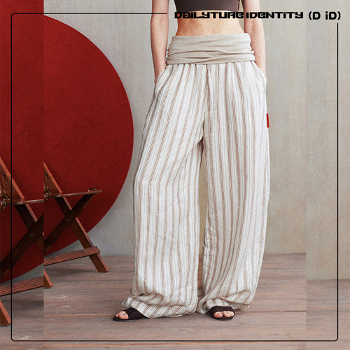 DID DAILY:Octavia 色织亚麻提花条纹多穿衬衫+收口亚麻长裤