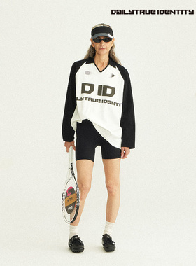 DID DAILY:Amber 复古学院运动印花长袖翻领T恤25秋新品