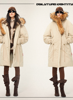 DID DAILY:Allison不对称可拆貉子毛领90白鸭绒中长派克服25冬新