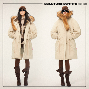 DID Allison不对称可拆貉子毛领90白鸭绒中长派克服25冬新 DAILY