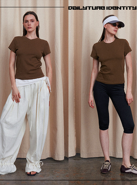 DID DAILY:Rue凉感抗菌功能立裁无侧缝吸腰高弹圆领+V领短袖T恤