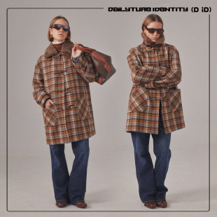 复古初剪羊毛色织彩色格纹翻领牛角扣大衣 Cassia DID DAILY