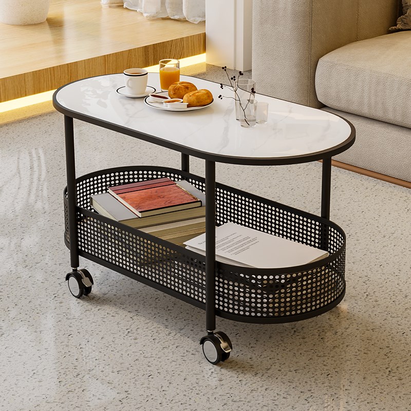 创意中古沙发边几可移动茶几小推车网红岩板小桌子客厅家用置物架