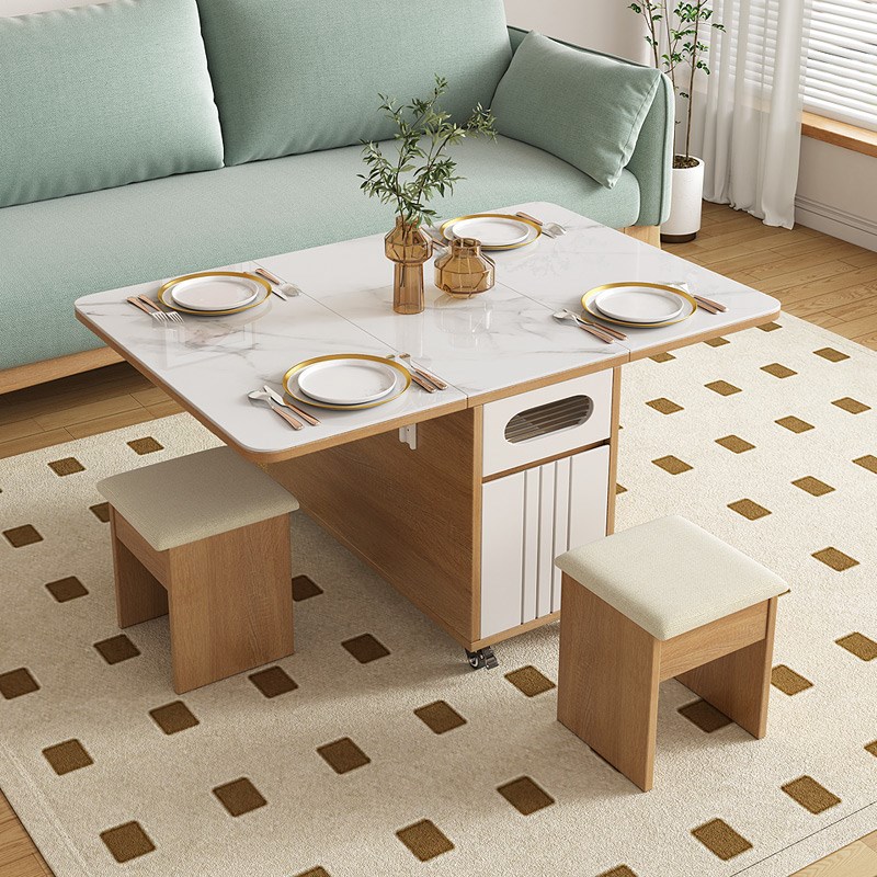 折叠茶几岩板餐桌两用客厅沙发边几角几边柜多功能小推车移动茶台