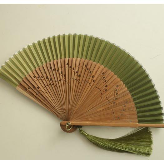 月亮扇 小清新6.6寸女扇草绿色折扇舞蹈汉服扇子纳凉可携式小扇子