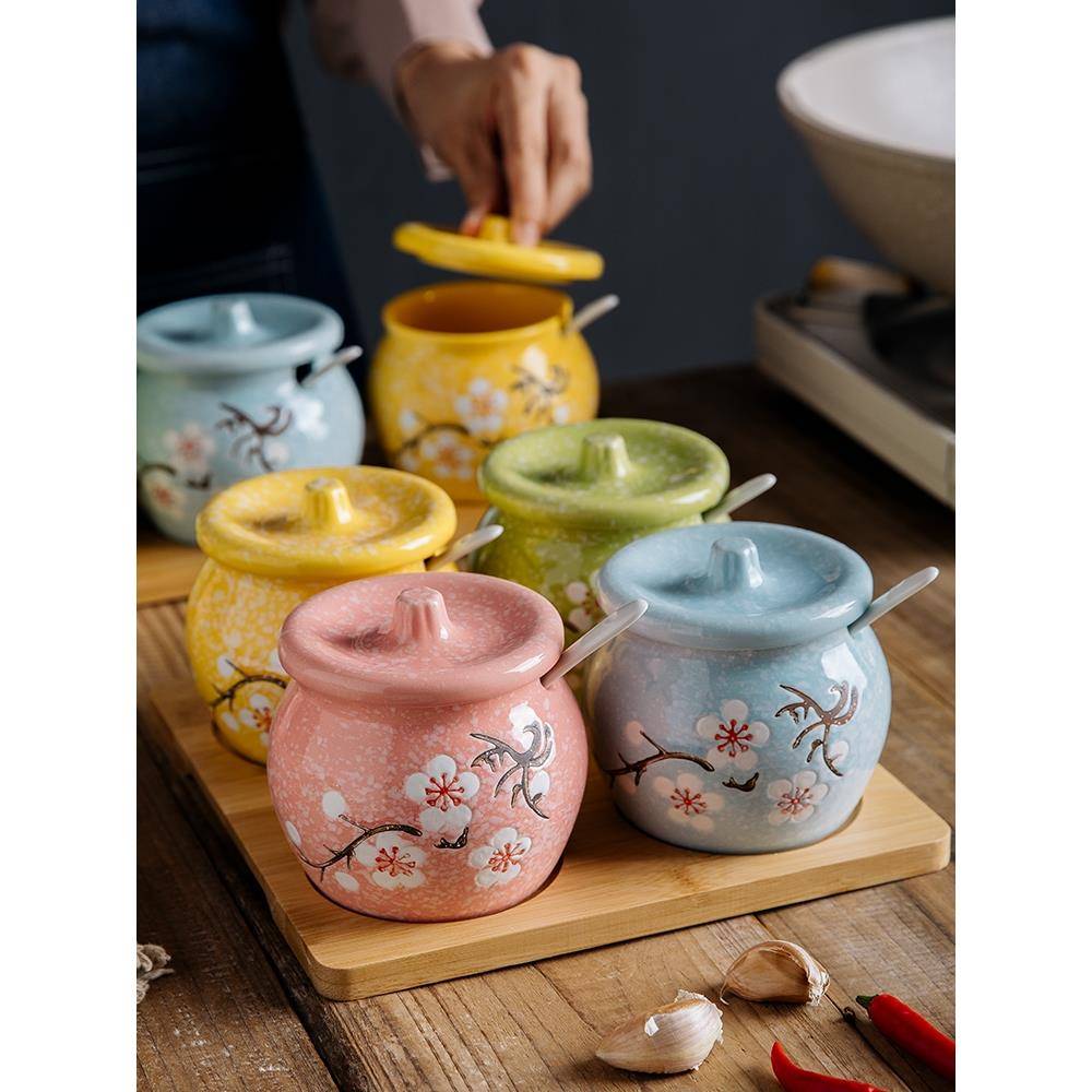 陶瓷调味瓶罐日式调料调味盐罐厨房猪油辣椒罐有盖油罐家用耐高温
