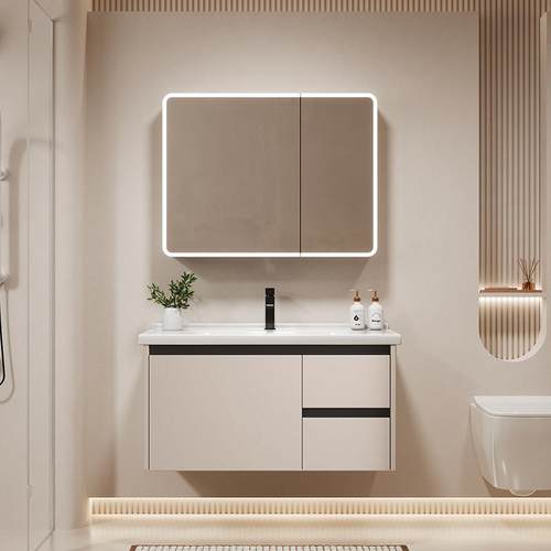 挂墙蜂窝铝合金浴室柜组合陶瓷一体洗漱台卫生间智能洗手洗脸盆柜