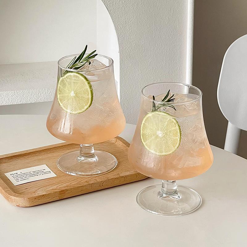 ins风高脚玻璃杯冰美式咖啡杯冷饮杯苏打气泡水杯饮料杯鸡尾酒杯